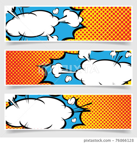 Yellow background pop-art explosion bubble set - comics book. Vector illustration Yellow background pop-art explosion bubble set - comics book. Vector illustration 76866128