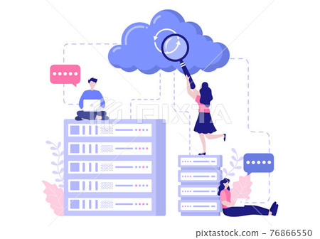 Cloud Data Storage Hosting Research Illustration For Information Database Statistics And Search Analysis 76866550