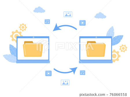 Cloud Backup Storage illustration of Computer System For Information Sharing, Hosting, Saving, Copying File, Server, and Data Center 76866558