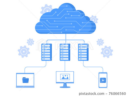 Cloud Storage Service Illustration for Hosting or Data Center, Online File Download, Upload, Management and Technology 76866560