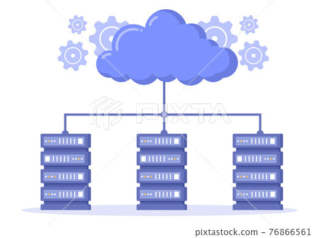 Cloud Storage Service Illustration for Hosting or Data Center, Online File Download, Upload, Management and Technology 76866561