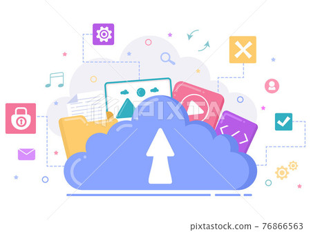 Cloud Storage Service Illustration for Hosting or Data Center, Online File Download, Upload, Management and Technology 76866563