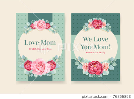 Card template with Happy mothers day concept watercolor illustration Card template with Happy mothers day concept watercolor illustration 76866898