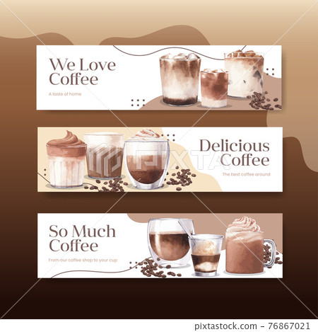 Banner template with coffee concept watercolor illustration 76867021