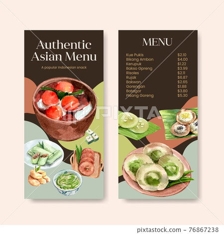 Menu template with Indonesian snack concept watercolor illustration 76867238