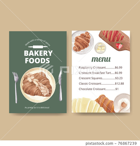 Menu template with croissant concept ,watercolor style 76867239