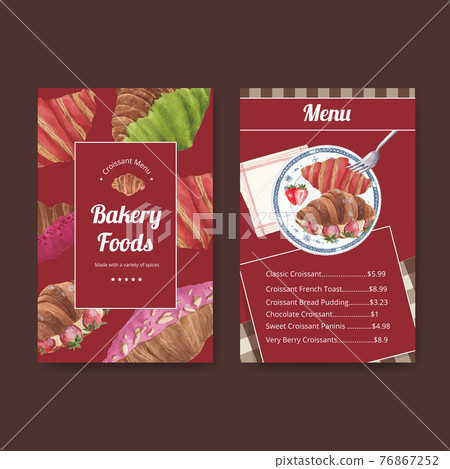 Menu template with croissant concept ,watercolor style Menu template with croissant concept ,watercolor style 76867252