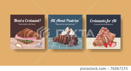 Banner template with croissant concept ,watercolor style Banner template with croissant concept ,watercolor style 76867255