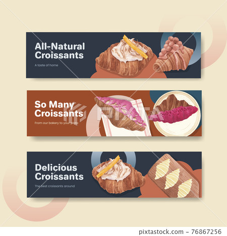 Banner template with croissant concept ,watercolor style Banner template with croissant concept ,watercolor style 76867256