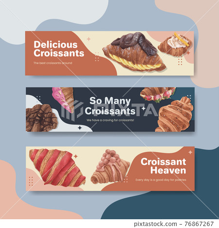 Banner template with croissant concept ,watercolor style Banner template with croissant concept ,watercolor style 76867267