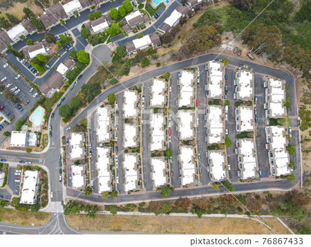 Aerial view of middle class townhouse and residential condos in San Diego Aerial view of middle class townhouse and residential condos in San Diego 76867433