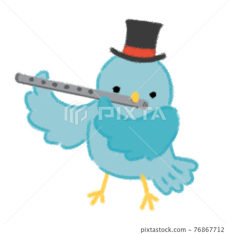 Illustration of a small bird playing the flute of a nursery rhyme musician 2 Illustration of a small bird playing the flute of a nursery rhyme musician 2 76867712