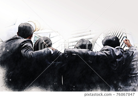 Abstract happiness young business partnership and relaxation for job on watercolor illustration painting background. 76867847