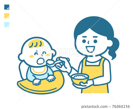 Baby willing to eat baby food 76868156