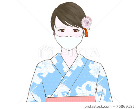 戴著面具的浴衣女人（上半身，前身） 76869155