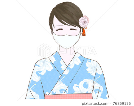 戴著面具的微笑浴衣女人（上半身，前） 76869156