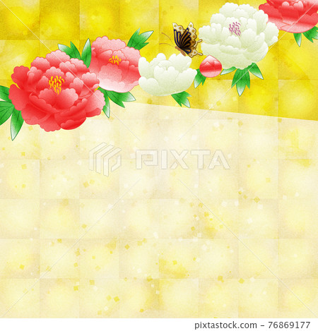 金箔背景有牡丹花複製空間 76869177
