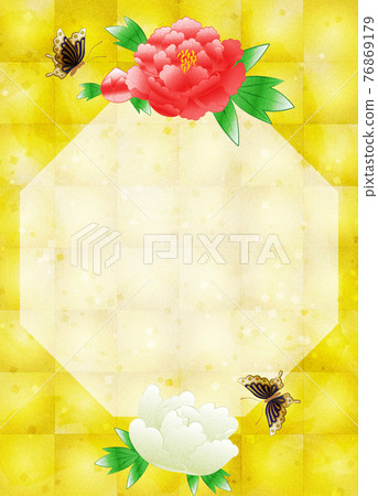There is a copy space for peony flowers on the background of gold leaf There is a copy space for peony flowers on the background of gold leaf 76869179