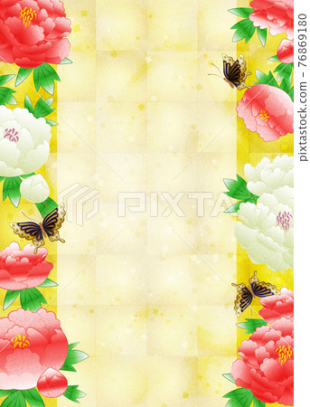 There is a copy space for peony flowers on the background of gold leaf There is a copy space for peony flowers on the background of gold leaf 76869180