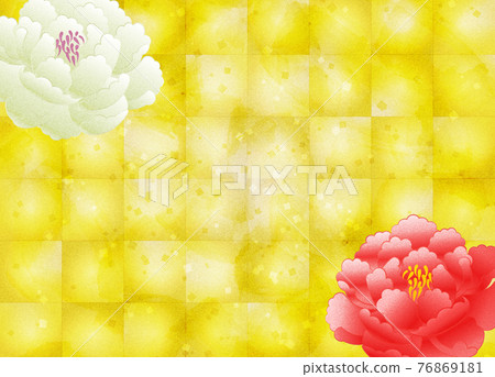 金箔背景有牡丹花複製空間 76869181