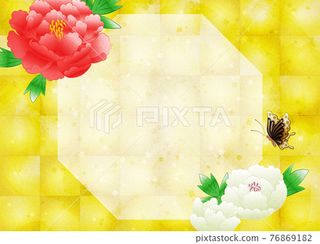 There is a copy space for peony flowers on the background of gold leaf There is a copy space for peony flowers on the background of gold leaf 76869182