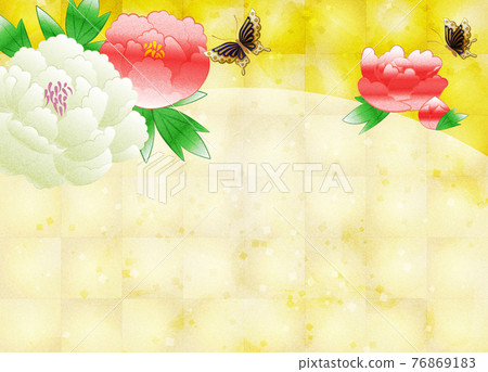 There is a copy space for peony flowers on the background of gold leaf There is a copy space for peony flowers on the background of gold leaf 76869183