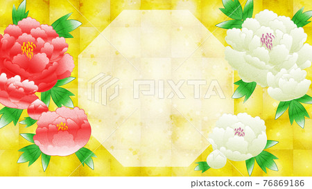 金箔背景有牡丹花複製空間 金箔背景有牡丹花複製空間 76869186