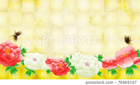 金箔背景有牡丹花複製空間 金箔背景有牡丹花複製空間 76869187