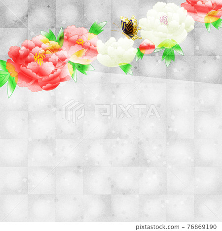 There is a copy space for peony flowers on the background of silver foil There is a copy space for peony flowers on the background of silver foil 76869190
