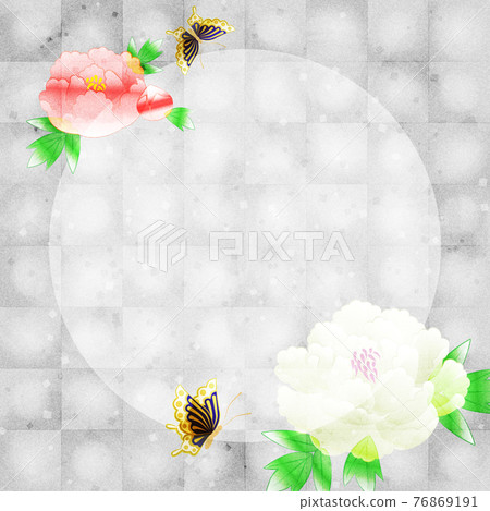 There is a copy space for peony flowers on the background of silver foil There is a copy space for peony flowers on the background of silver foil 76869191