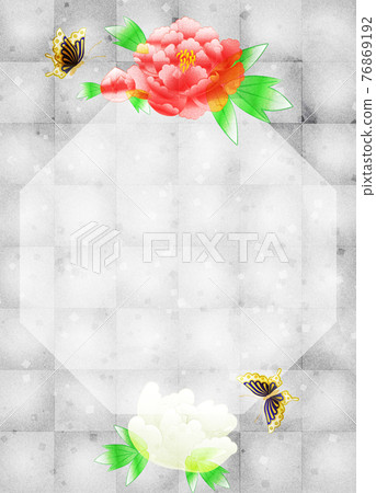 銀箔背景上有牡丹花的複制空間 76869192