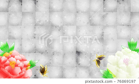 銀箔背景上有牡丹花的複制空間 76869197