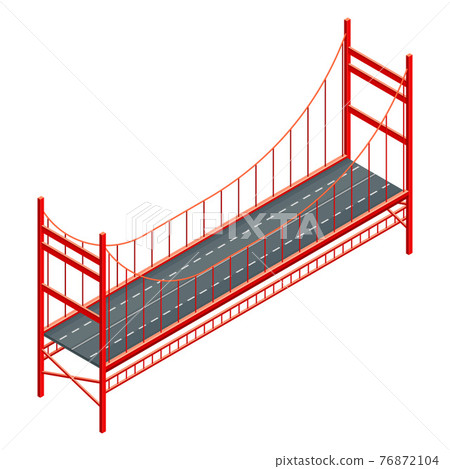 Straight and Fixed Asphalted Bridge with Metal Tie Rods Isometric Vector Illustration 76872104