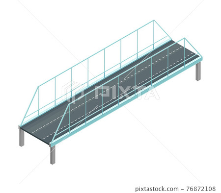Straight and Fixed Asphalted Bridge with Metal Tie Rods Isometric Vector Illustration Straight and Fixed Asphalted Bridge with Metal Tie Rods Isometric Vector Illustration 76872108