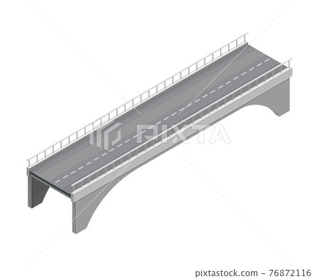 Fixed Bridge with Metal Balustrade Railing oated with Asphalt Isometric Vector Illustration 76872116