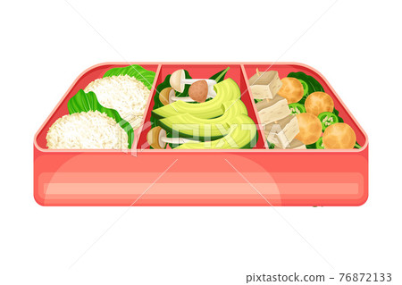 Japanese Bento Box as Take-out Meal with Rice Vector Illustration Japanese Bento Box as Take-out Meal with Rice Vector Illustration 76872133