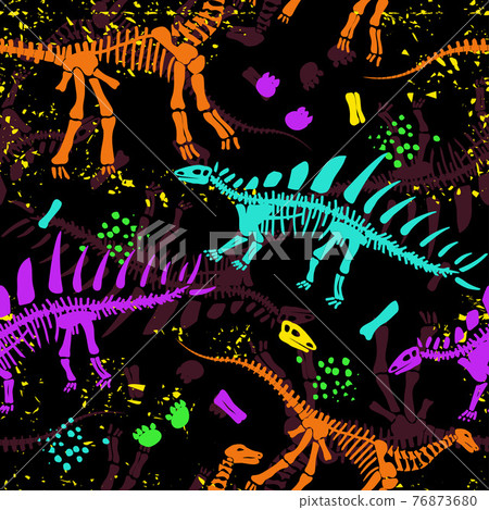 Dino skeleton bright bone seamless pattern vector Dino skeleton bright bone seamless pattern vector 76873680