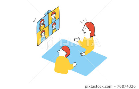 Online meetings between telework employees and employees at work 76874326