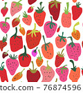 Strawberry seamless patttern in geometric style. Vector illustration 76874596