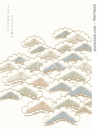 Hand draw wave background with Japanese pattern vector. Abstract art banner with geometric decoration in vintage style. 76874826