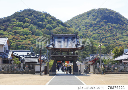 四國聖地第75號風道所“善筋”從東院向西，在中央門和東院五嶽中看到Koshikizan和Fudenoyama 76876221