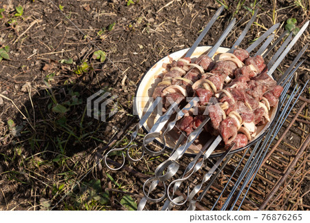 Wild goat kebabs on skewers Wild goat kebabs on skewers 76876265