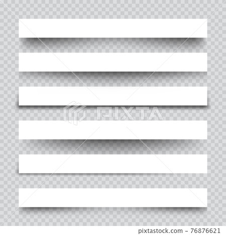Set of white blank paper scraps with shadows. Page dividers on checkered background. Realistic transparent shadow effect. Element for design. Vector illustration. Set of white blank paper scraps with shadows. Page dividers on checkered background. Realistic transparent shadow effect. Element for design. Vector illustration. 76876621