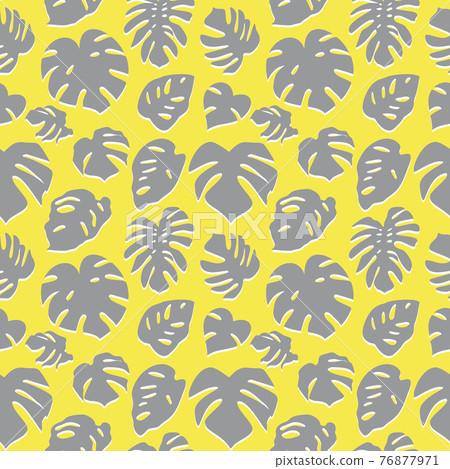 Seamless yellow and gray pattern with monstera leaves. Seamless yellow and gray pattern with monstera leaves. 76877971