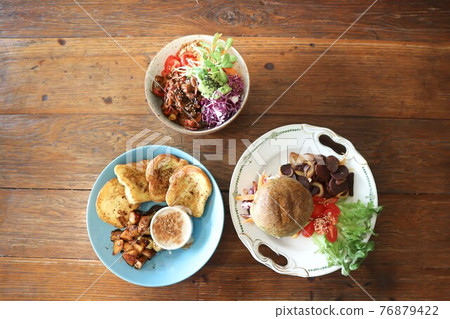 toast with dip ,buger and salad toast with dip ,buger and salad 76879422