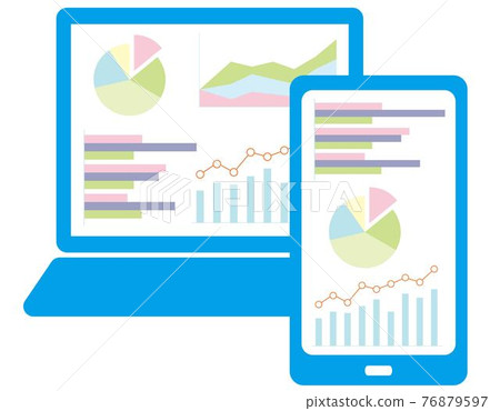 智能手機、個人電腦、圖表、數學、股票價格、圖表、圖表、移動、藍色、搜索、研究、研究 76879597