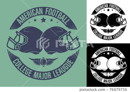 symbol, emblem of sports american football helmet in circle of ribbons for competition. Team sports. Active lifestyle. Vector 76879730