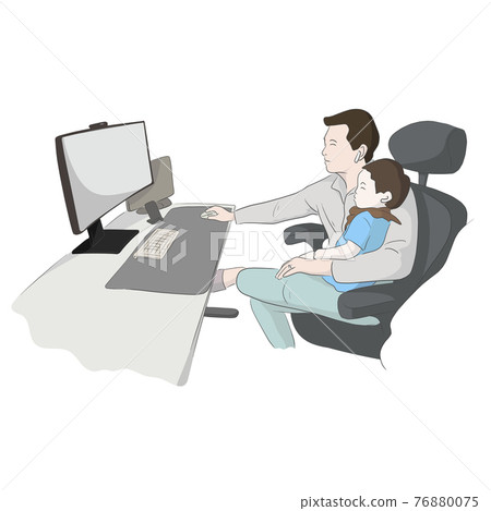 father working with baby daughter and laptop computer at home isolated on white background illustration vector. Work from home business concept. father working with baby daughter and laptop computer at home isolated on white background illustration vector. Work from home business concept. 76880075