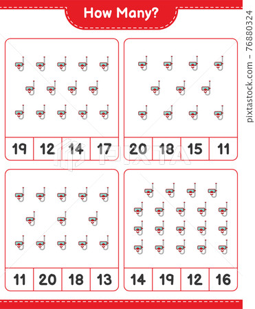 Counting game, how many Scuba Diving Mask. Educational children game, printable worksheet, vector illustration 76880324
