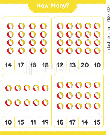 Counting game, how many Beach Ball. Educational children game, printable worksheet, vector illustration Counting game, how many Beach Ball. Educational children game, printable worksheet, vector illustration 76880325